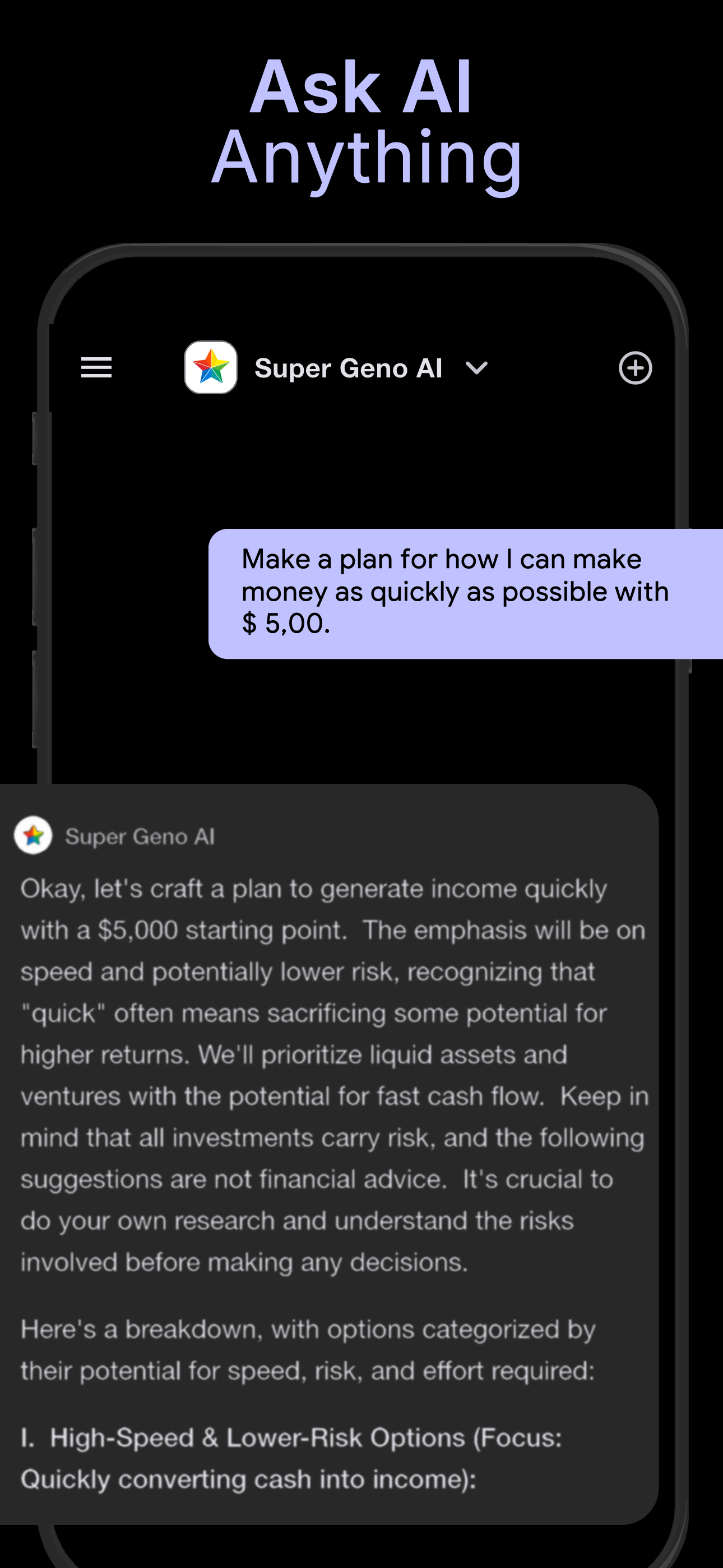 Super Geno AI ask AI anything chat screen